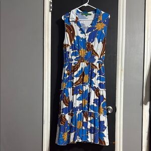 Alex & Parker Tiered Floral Print Metallic Maxi Dress Size: XL